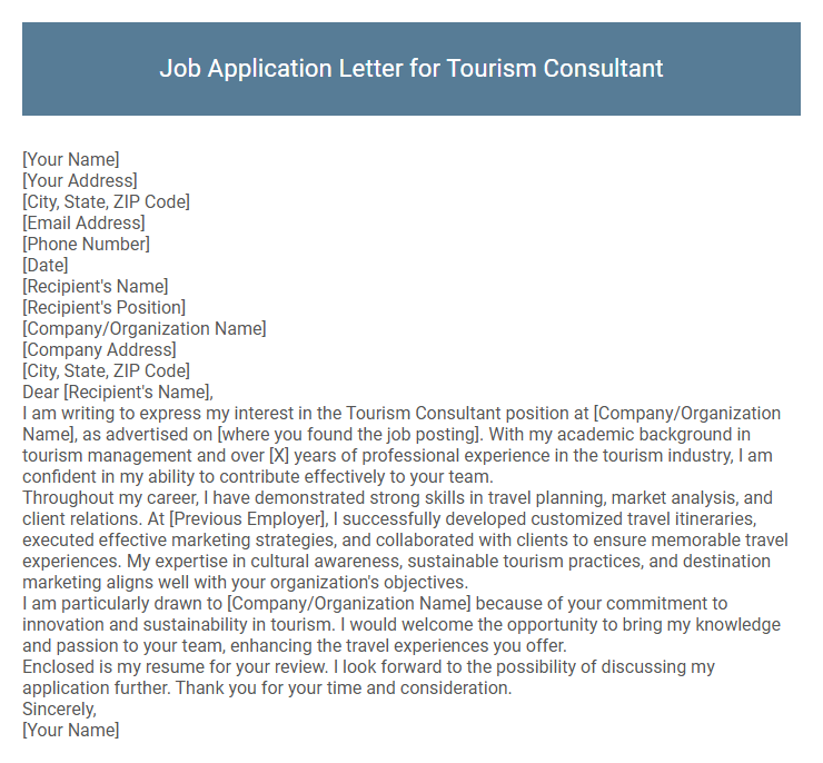 Job Application Letter for Tourism Consultant