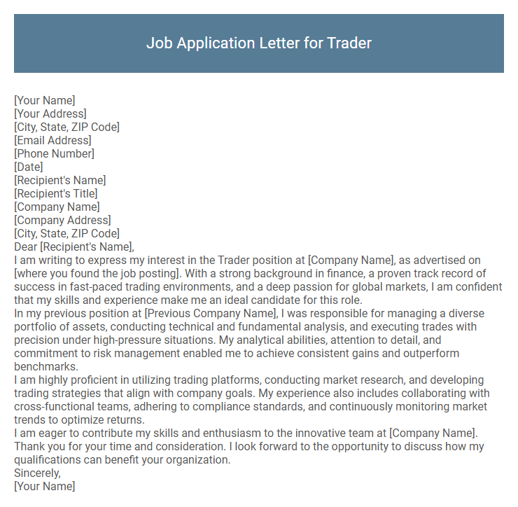 Job Application Letter for Trader