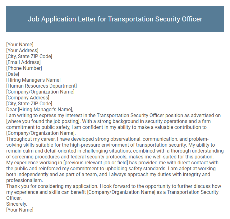 Job Application Letter for Transportation Security Officer