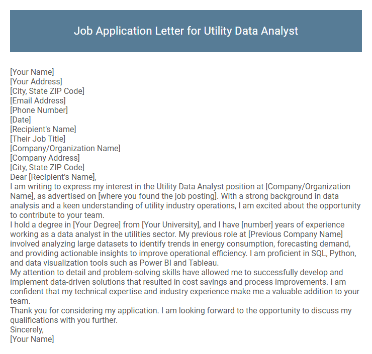 Job Application Letter for Utility Data Analyst