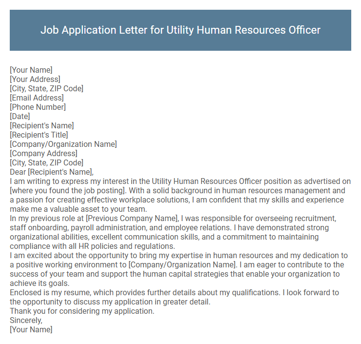 Job Application Letter for Utility Human Resources Officer