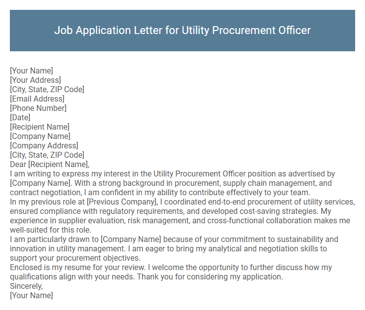 Job Application Letter for Utility Procurement Officer