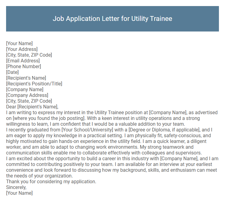Job Application Letter for Utility Trainee