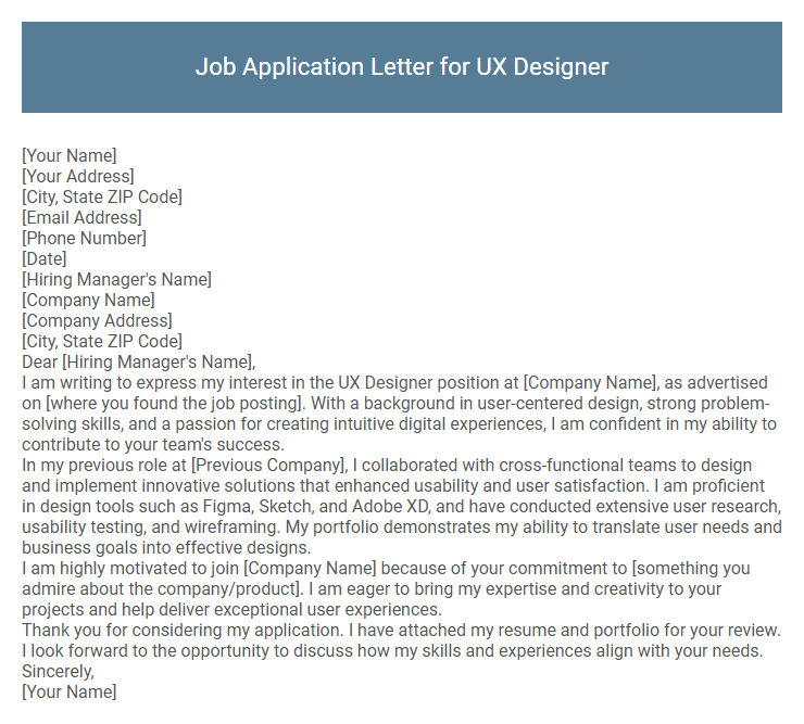 Job Application Letter for UX Designer