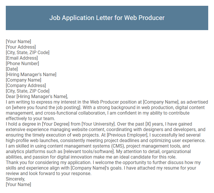 Job Application Letter for Web Producer