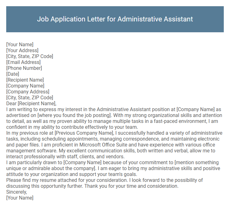 Job Application Letter for Administrative Assistant