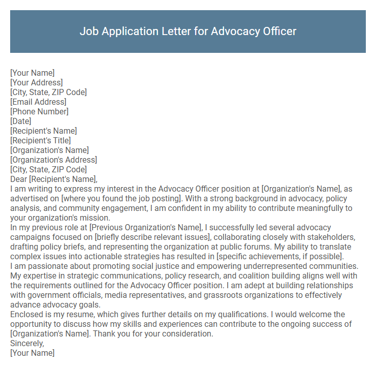 Job Application Letter for Advocacy Officer