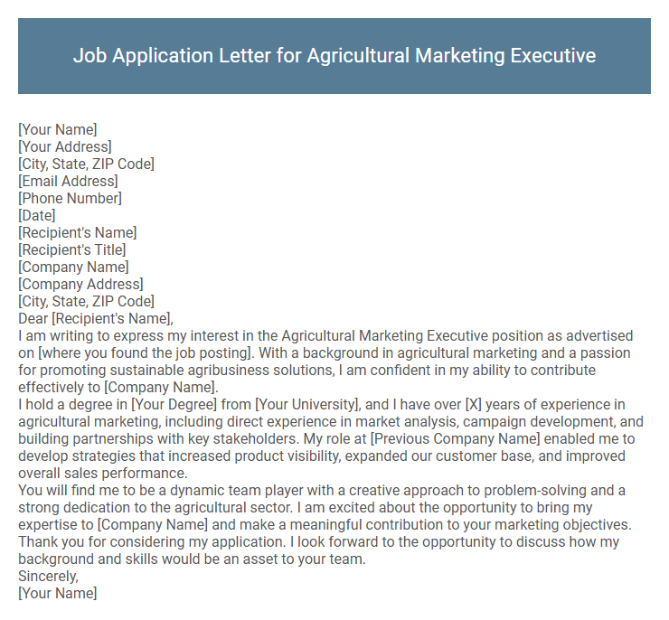 Job Application Letter for Agricultural Marketing Executive