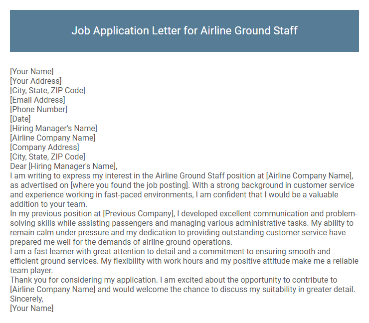 Job Application Letter for Airline Ground Staff