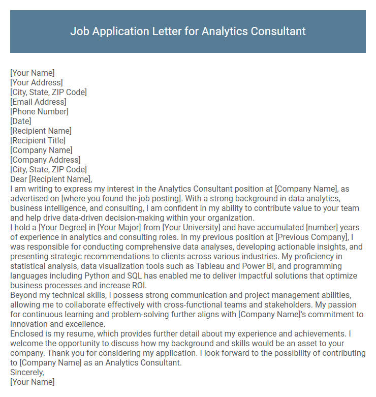 Job Application Letter for Analytics Consultant