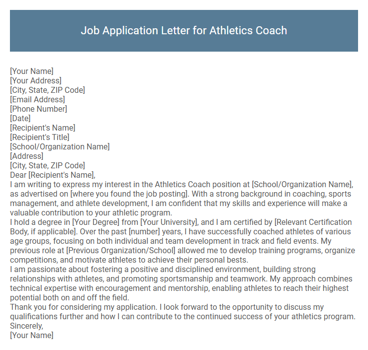 Job Application Letter for Athletics Coach
