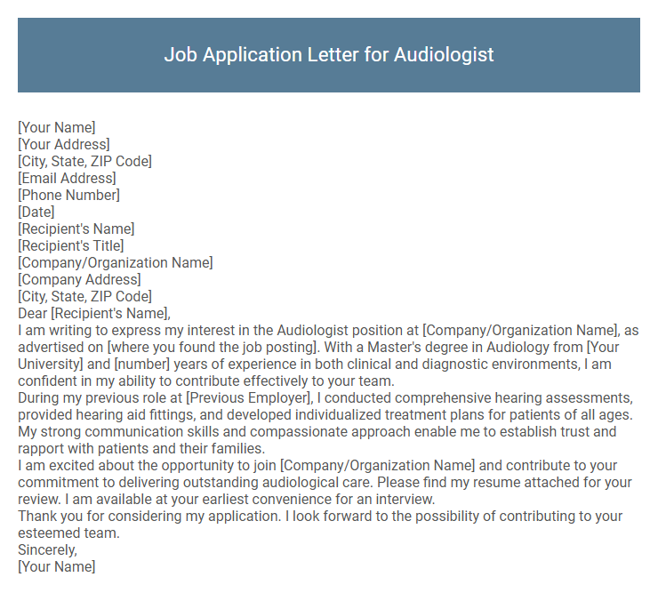 Job Application Letter for Audiologist