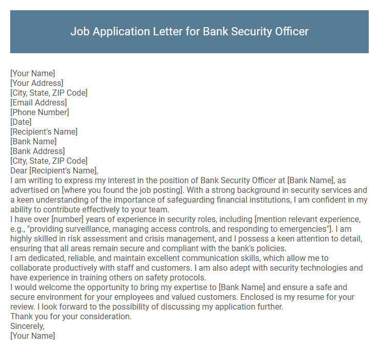 Job Application Letter for Bank Security Officer