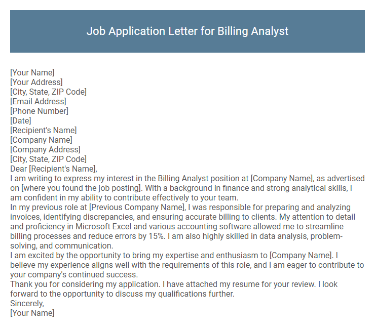 Job Application Letter for Billing Analyst
