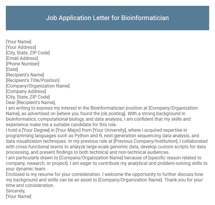 Job Application Letter for Bioinformatician
