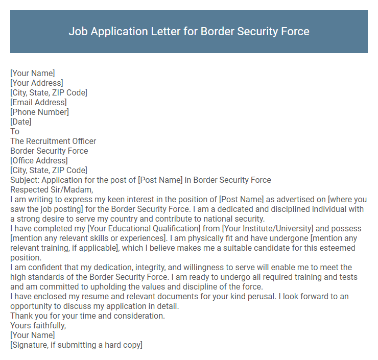 Job Application Letter for Border Security Force
