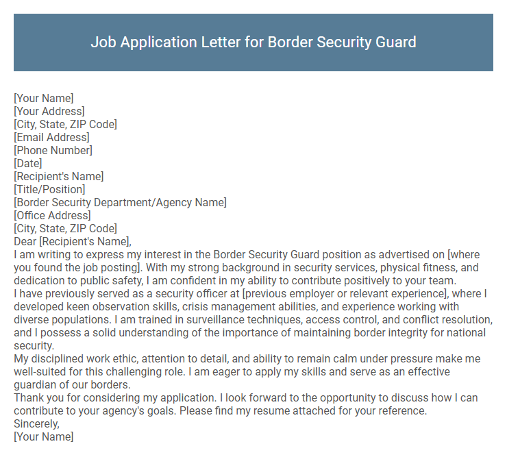 Job Application Letter for Border Security Guard
