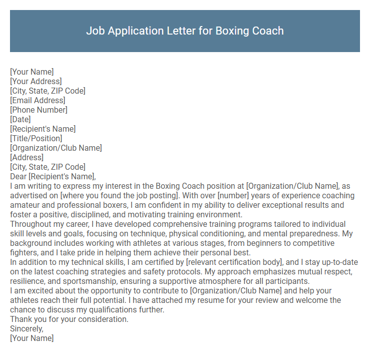 Job Application Letter for Boxing Coach