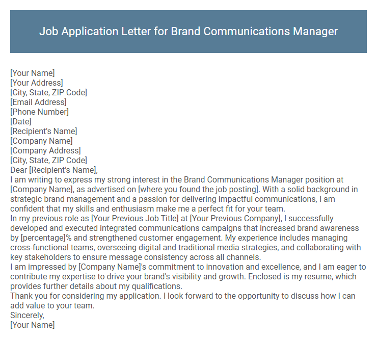 Job Application Letter for Brand Communications Manager