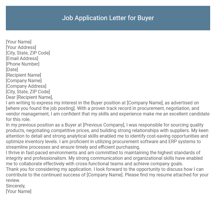Job Application Letter for Buyer