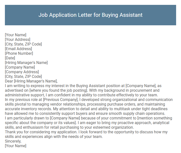 Job Application Letter for Buying Assistant
