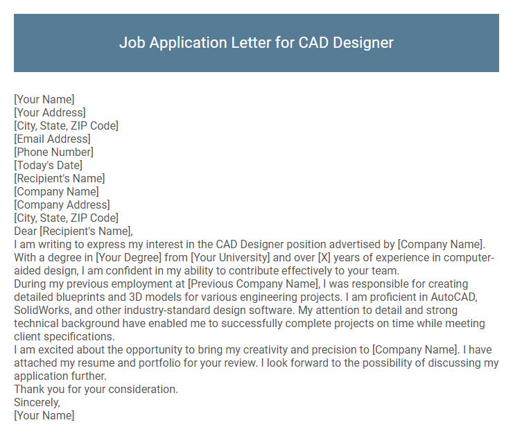 Job Application Letter for CAD Designer