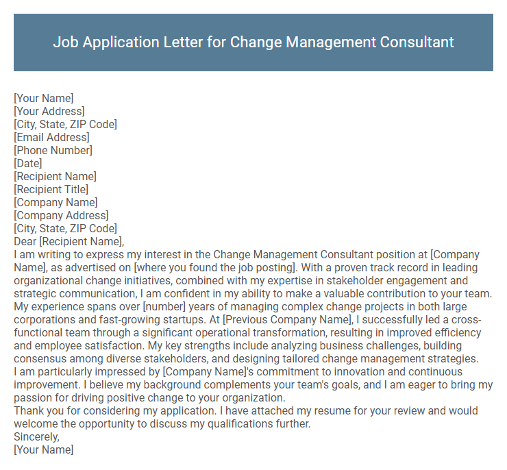 Job Application Letter for Change Management Consultant