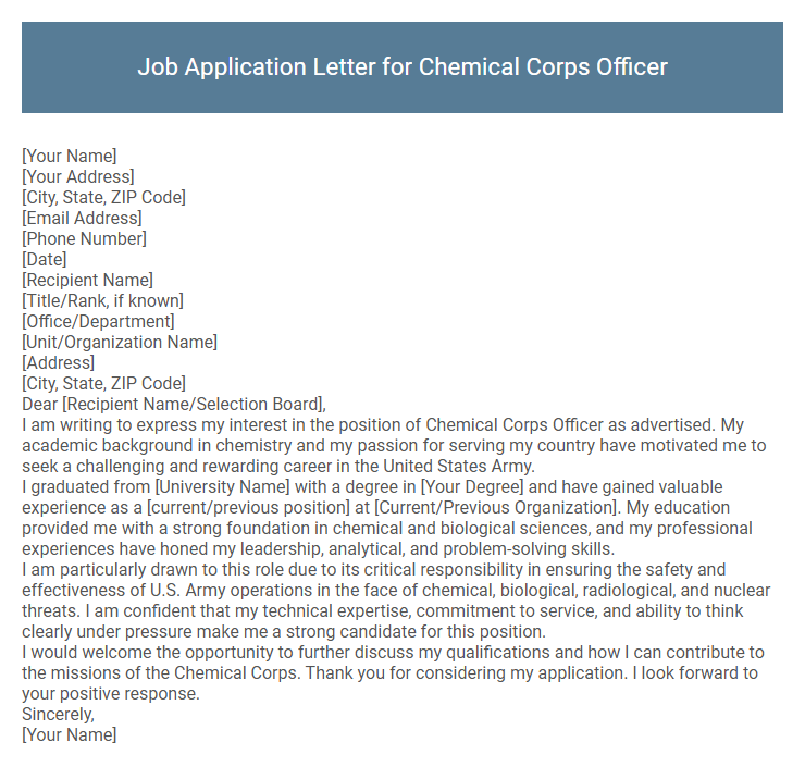 Job Application Letter for Chemical Corps Officer
