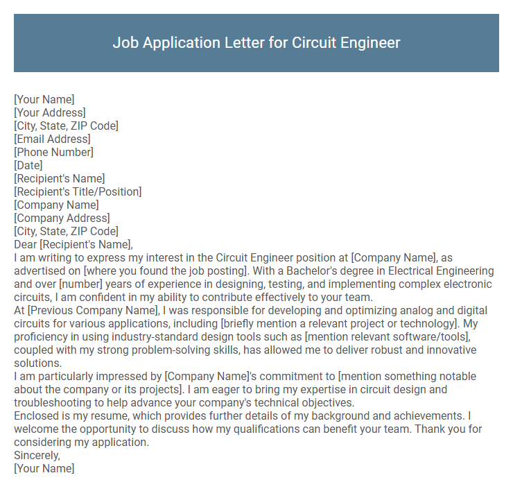 Job Application Letter for Circuit Engineer