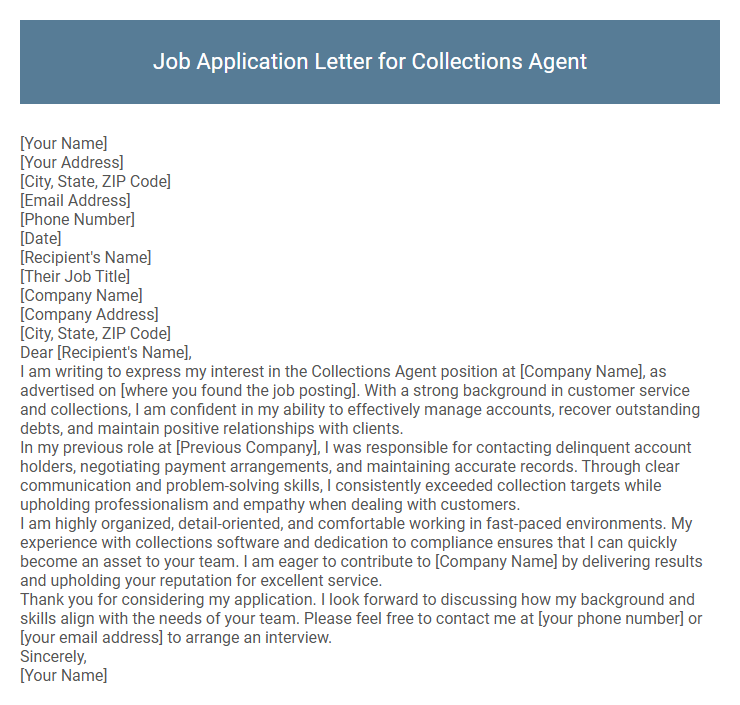 Job Application Letter for Collections Agent