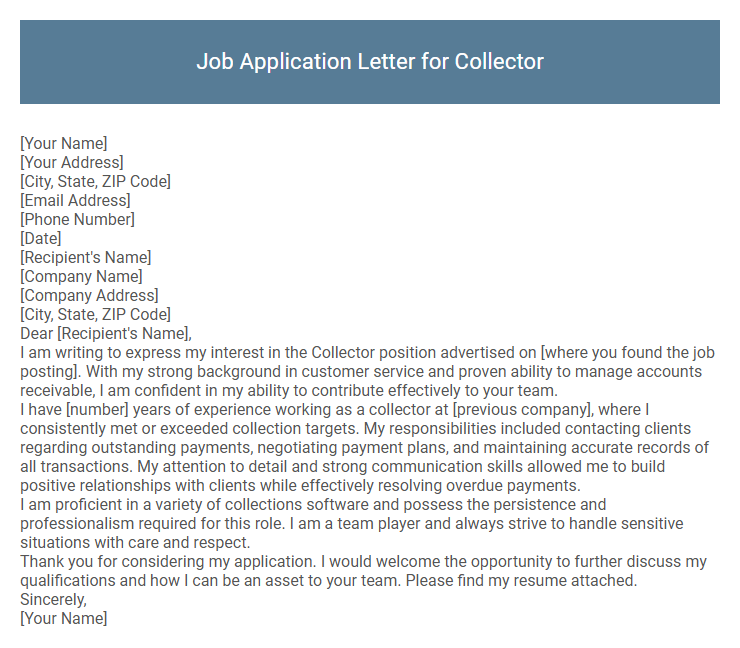 Job Application Letter for Collector