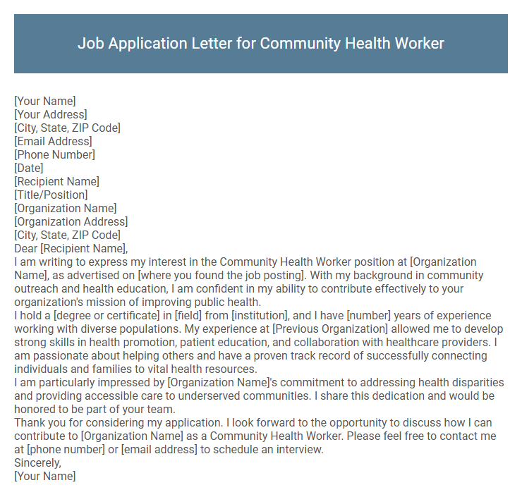 Job Application Letter for Community Health Worker