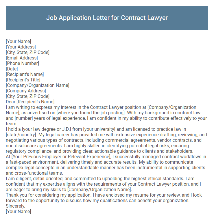 Job Application Letter for Contract Lawyer