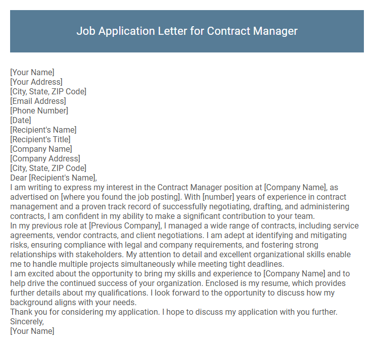 Job Application Letter for Contract Manager