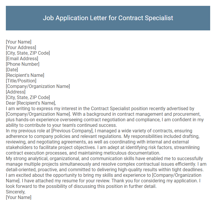 Job Application Letter for Contract Specialist