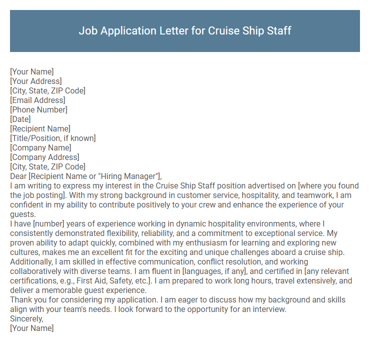 Job Application Letter for Cruise Ship Staff