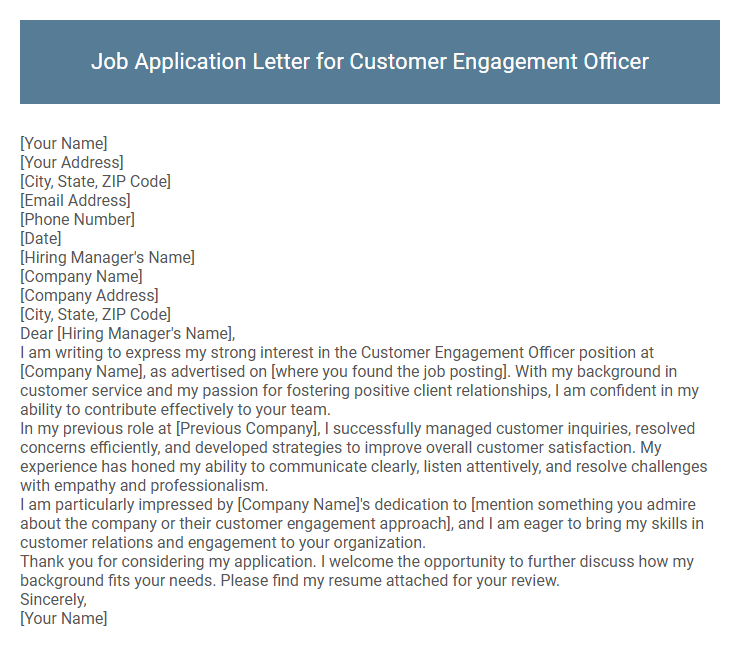 Job Application Letter for Customer Engagement Officer