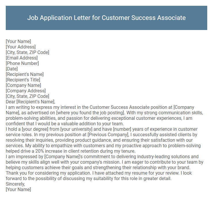 Job Application Letter for Customer Success Associate