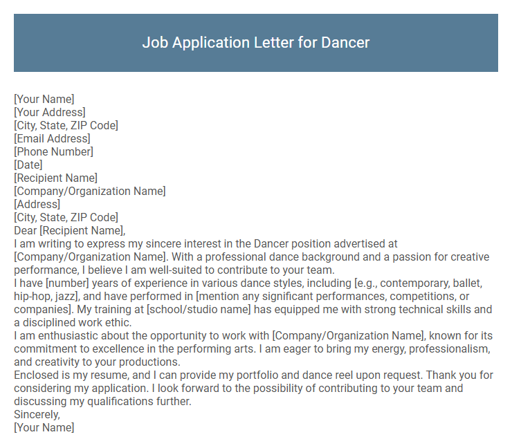 Job Application Letter for Dancer