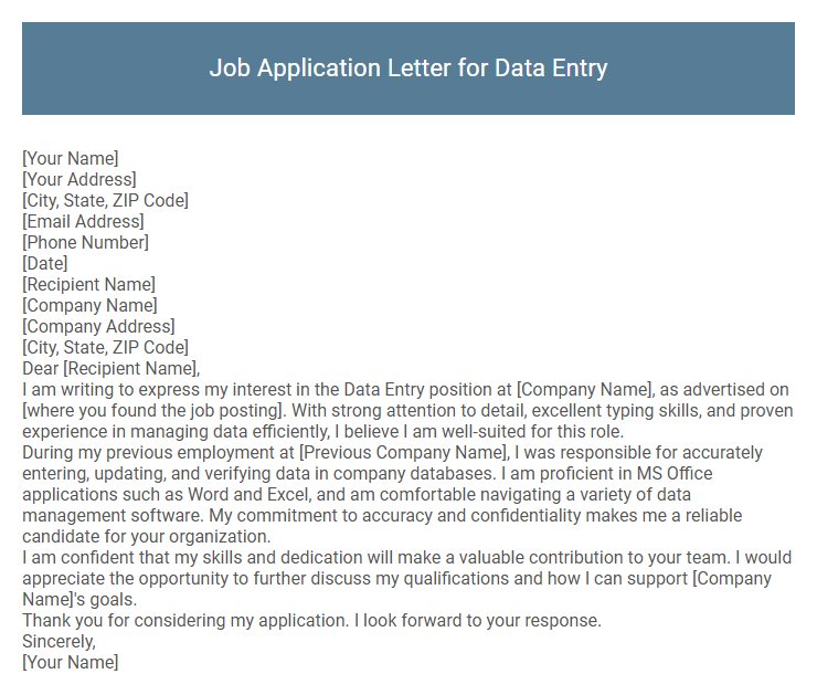 Job Application Letter for Data Entry
