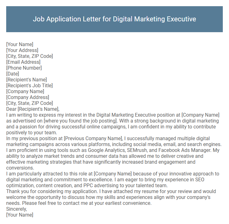 Job Application Letter for Digital Marketing Executive