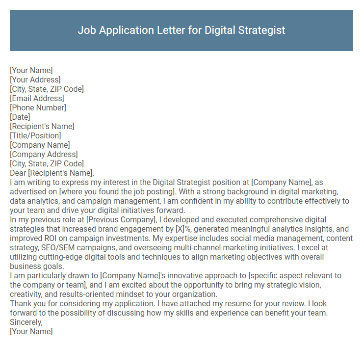 Job Application Letter for Digital Strategist