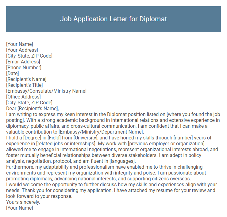 Job Application Letter for Diplomat