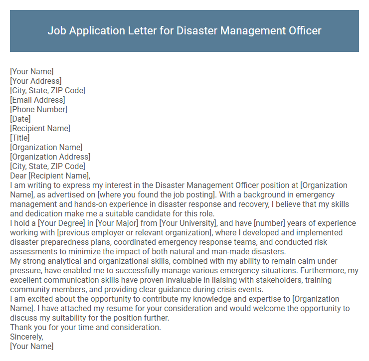 Job Application Letter for Disaster Management Officer