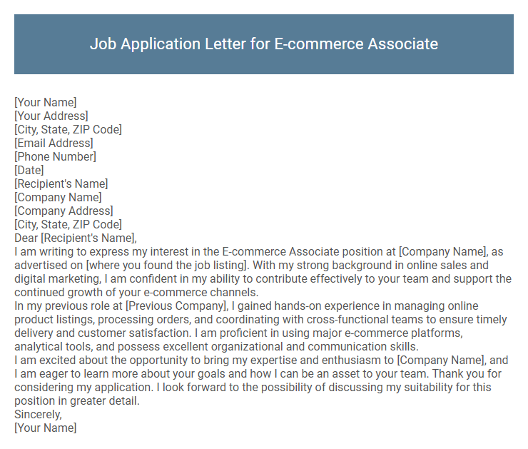 Job Application Letter for E-commerce Associate