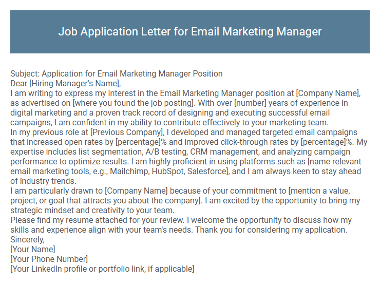 Job Application Letter for Email Marketing Manager