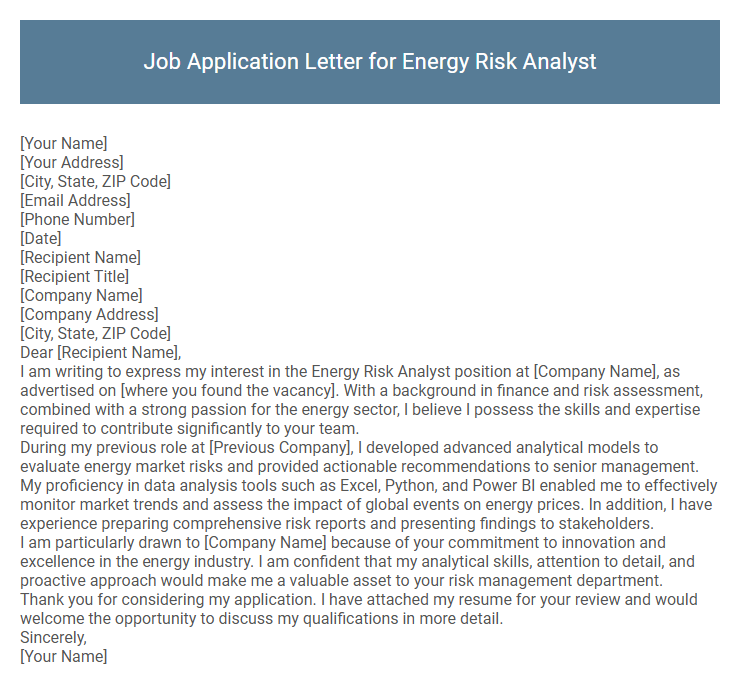Job Application Letter for Energy Risk Analyst