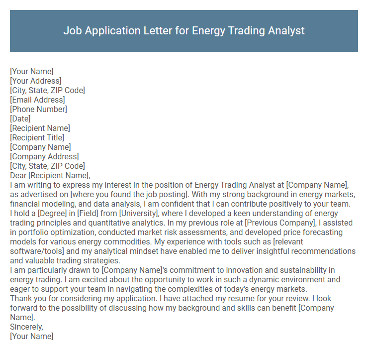 Job Application Letter for Energy Trading Analyst