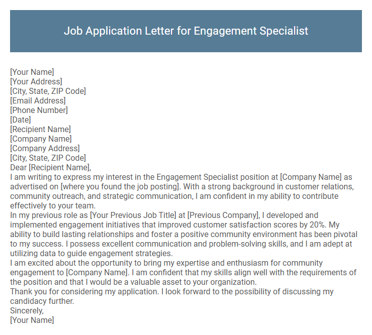 Job Application Letter for Engagement Specialist