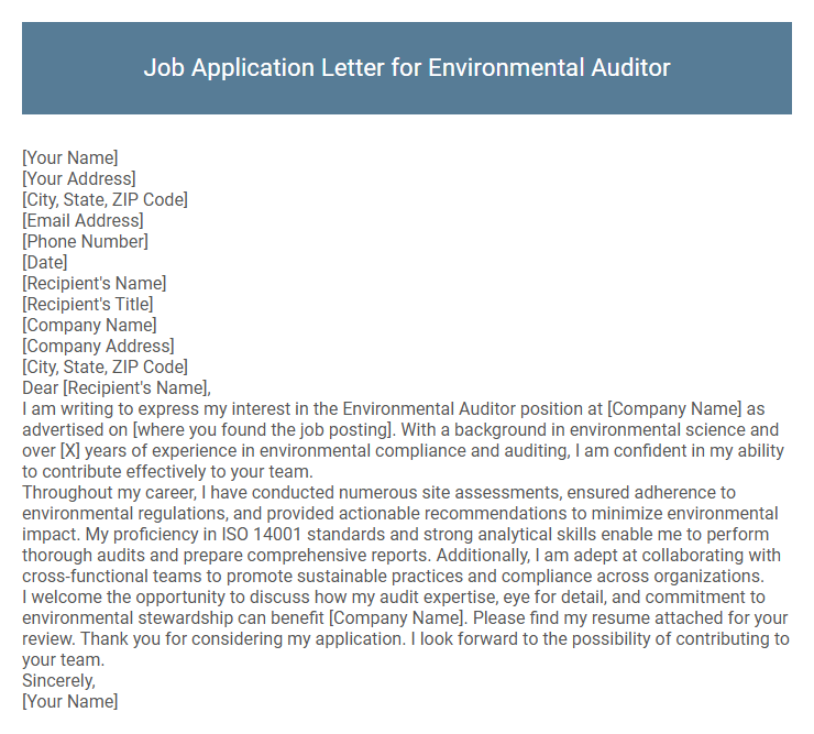 Job Application Letter for Environmental Auditor